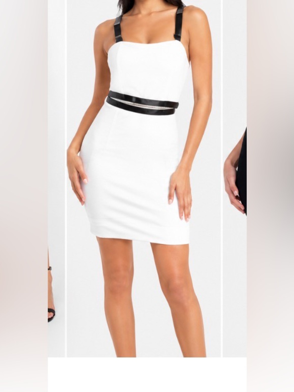 bebe White Mini Dress with Black Straps
